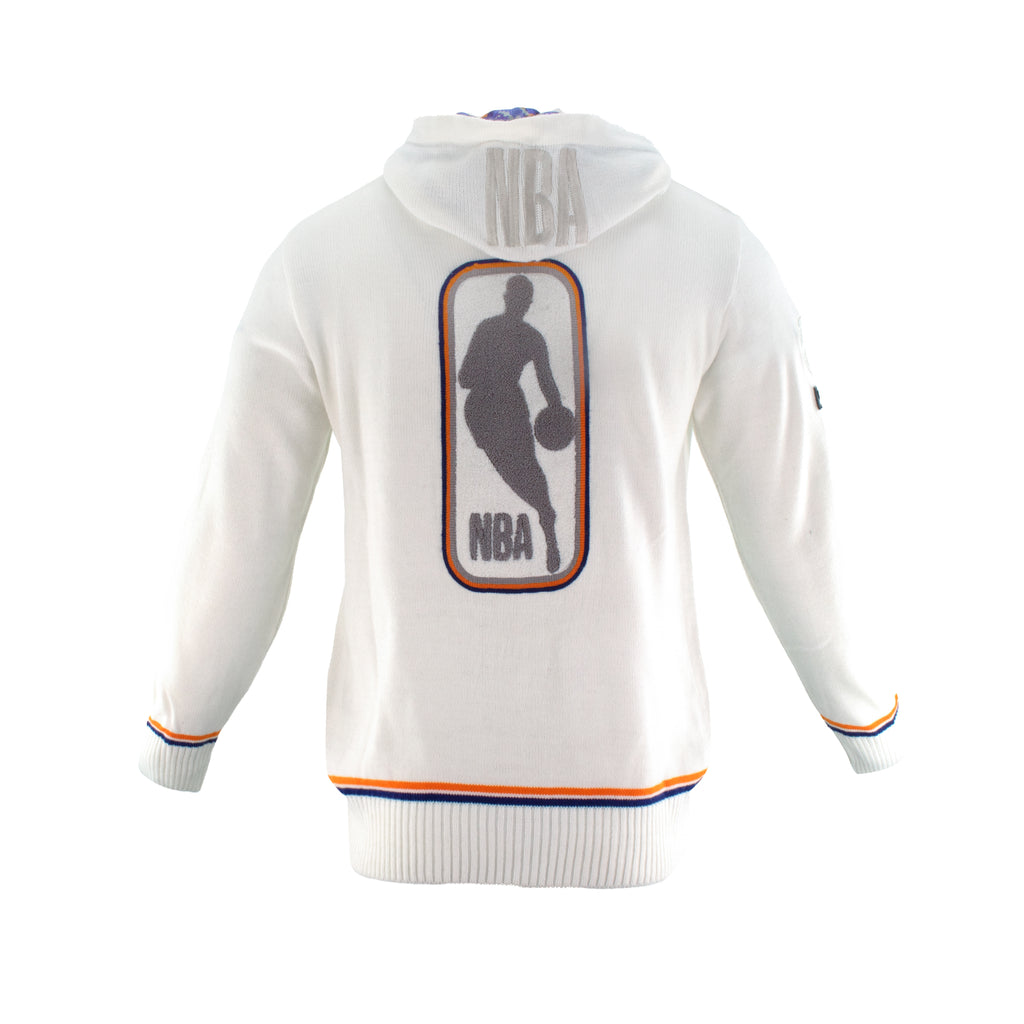 Knicks Shadow Legacy Full Zip Knit Sweater with Chenille Applique Embroidery - White