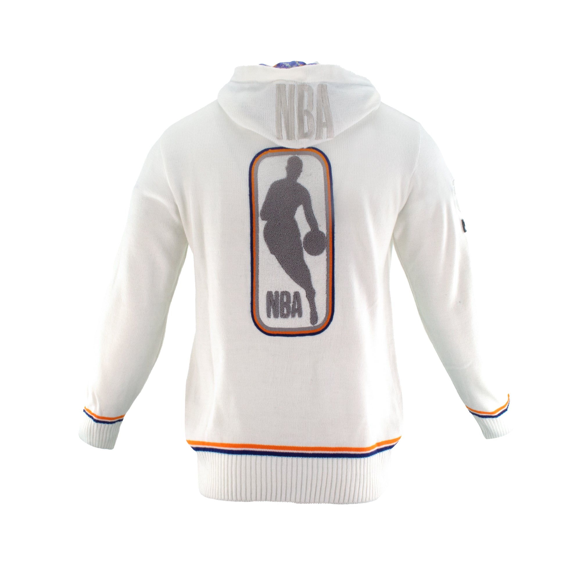 Knicks Shadow Legacy Full Zip Knit Sweater with Chenille Applique Embroidery - White
