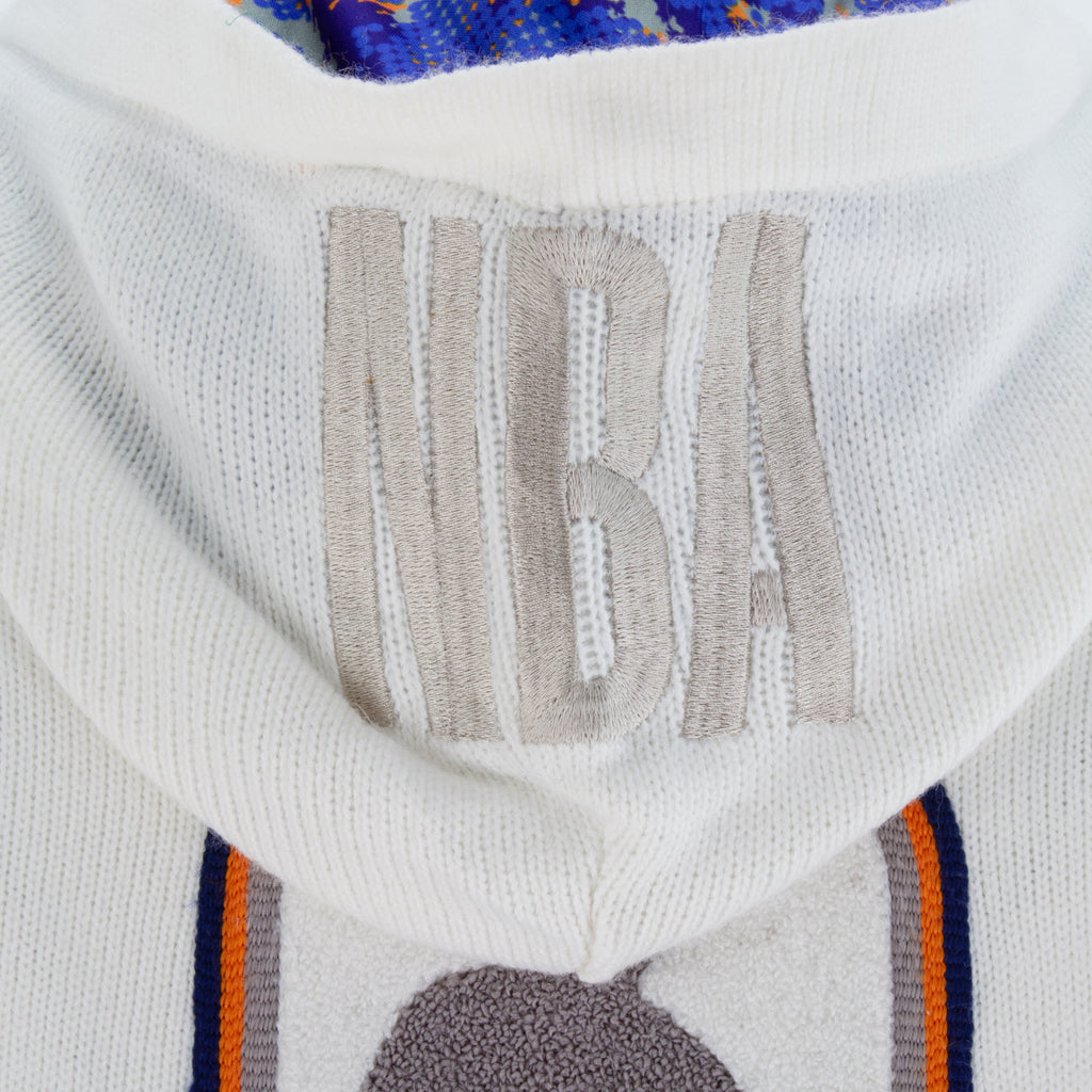 Knicks Shadow Legacy Full Zip Knit Sweater with Chenille Applique Embroidery - White