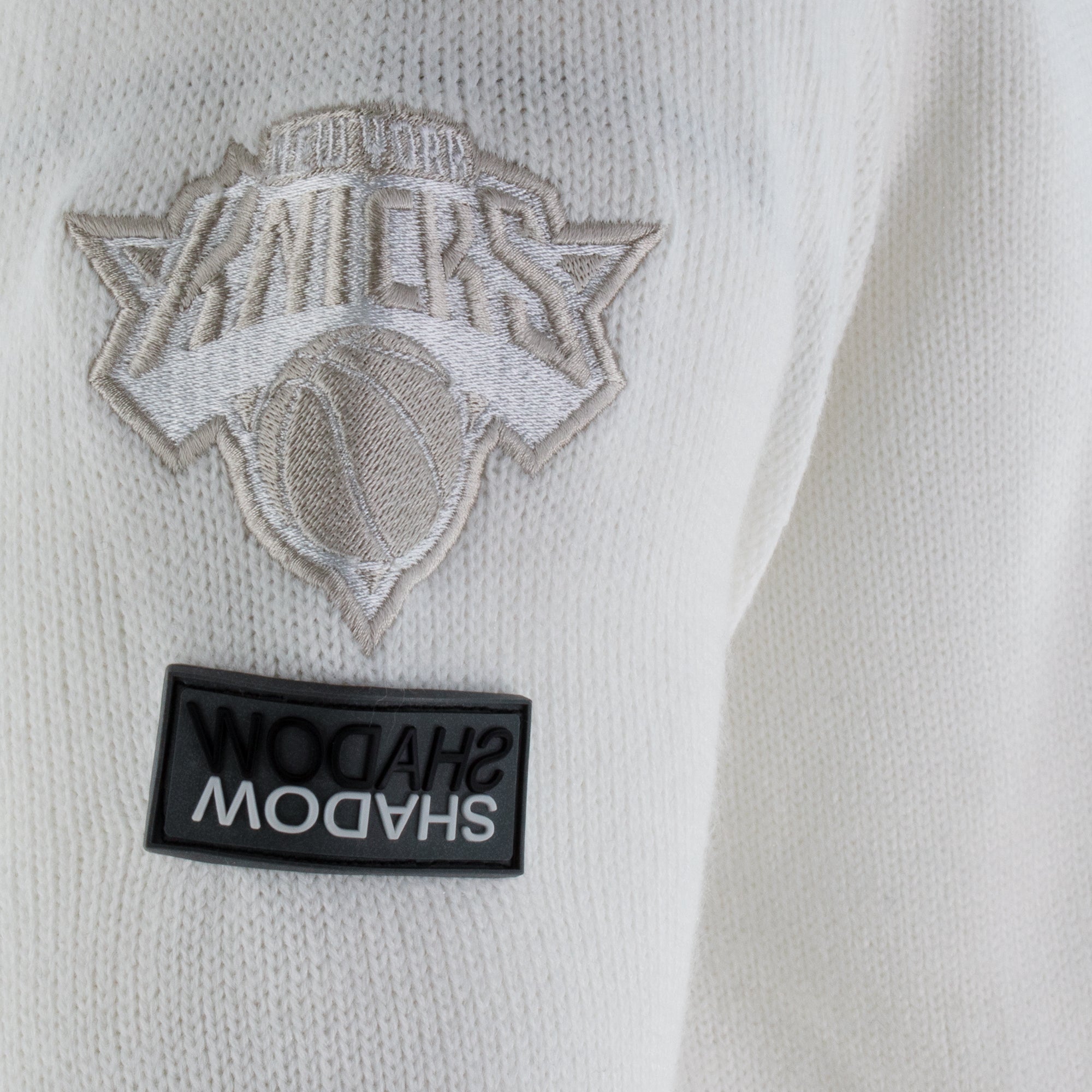 Knicks Shadow Legacy Full Zip Knit Sweater with Chenille Applique Embroidery - White