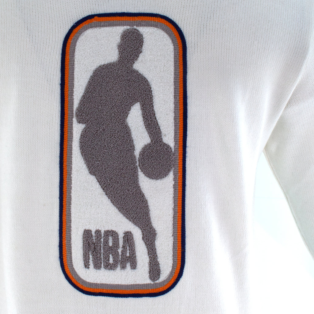 Knicks Shadow Legacy Full Zip Knit Sweater with Chenille Applique Embroidery - White