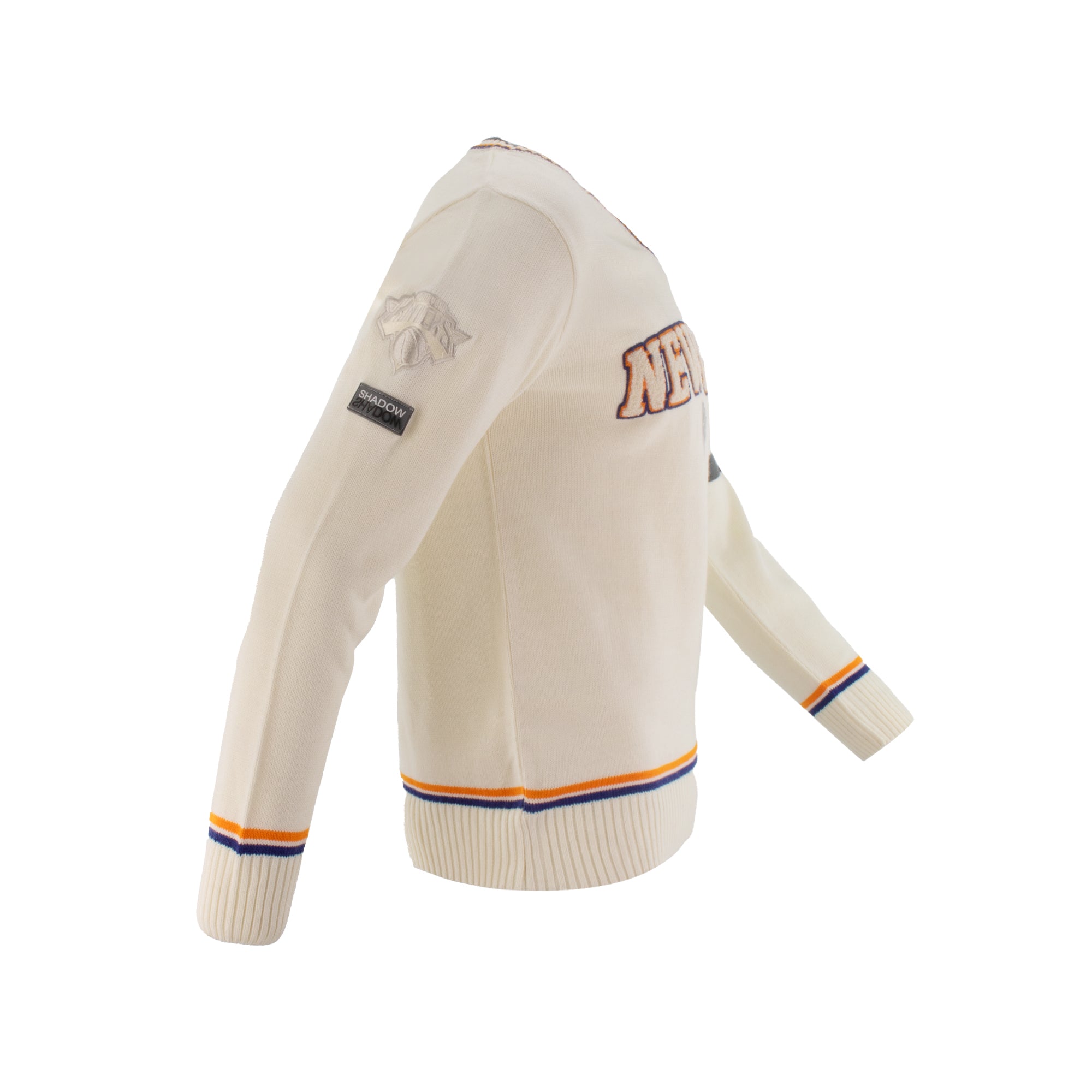 Knicks Shadow Legacy V Neck Sweater with Applique Embroidery - Cream