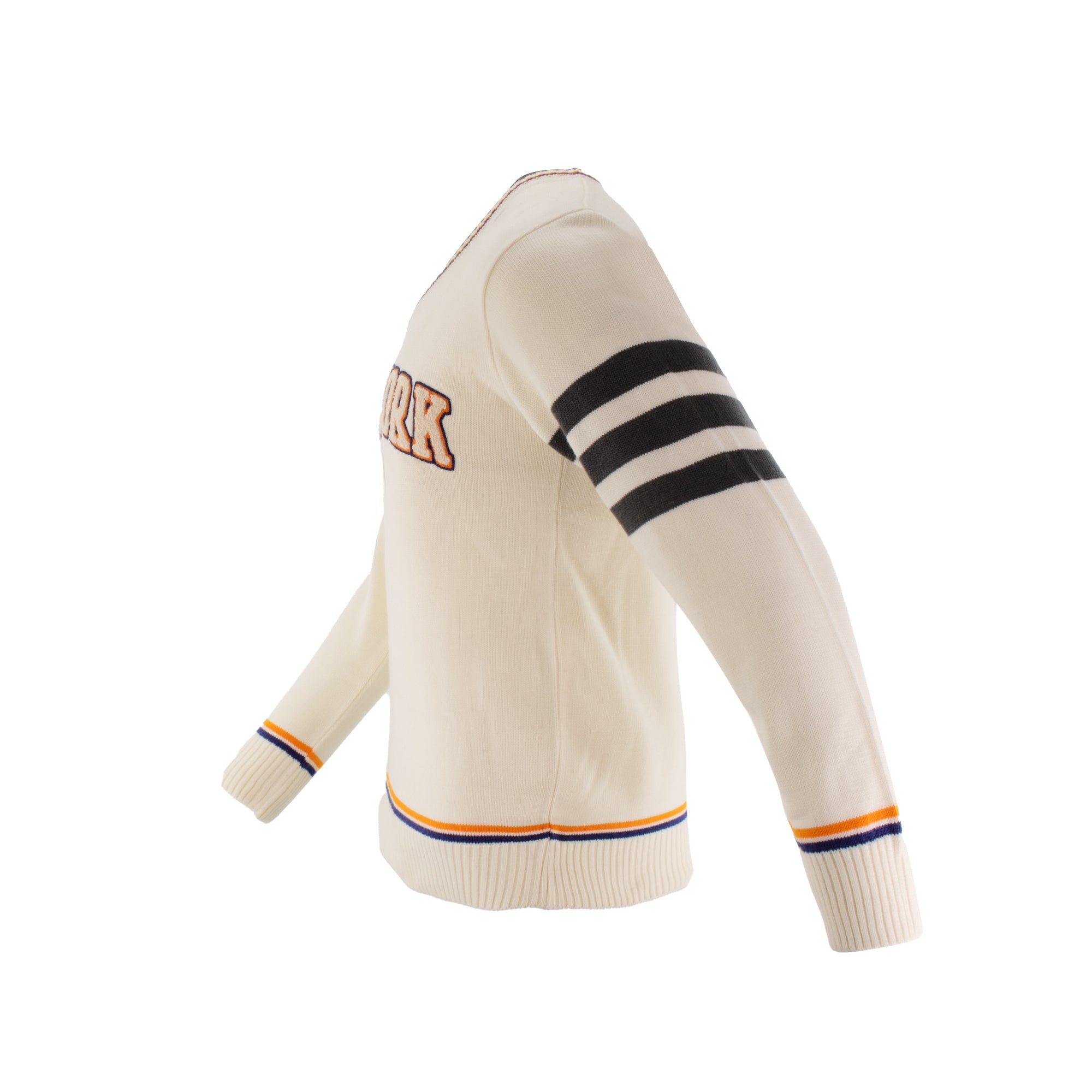 Knicks Shadow Legacy V Neck Sweater with Applique Embroidery - Cream