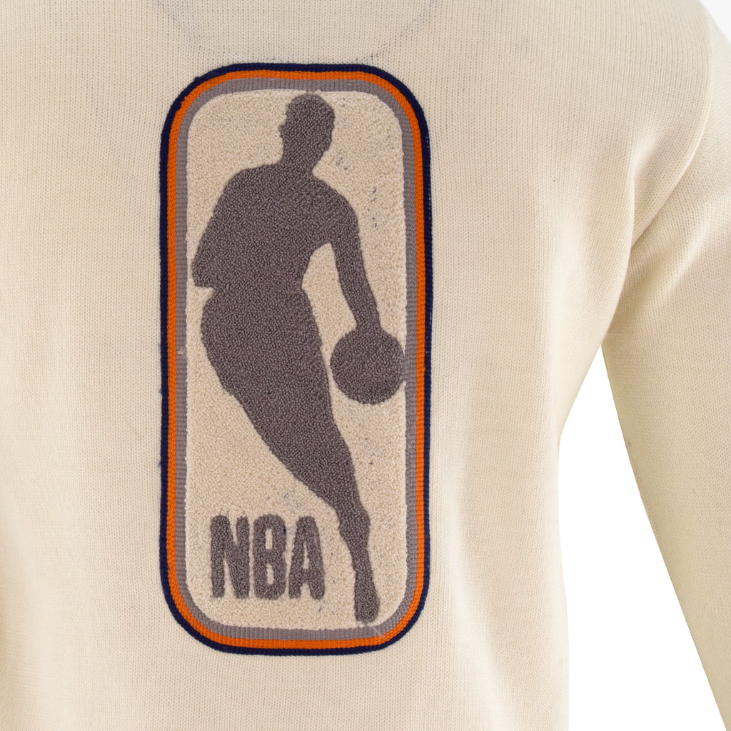 Knicks Shadow Legacy V Neck Sweater with Applique Embroidery - Cream