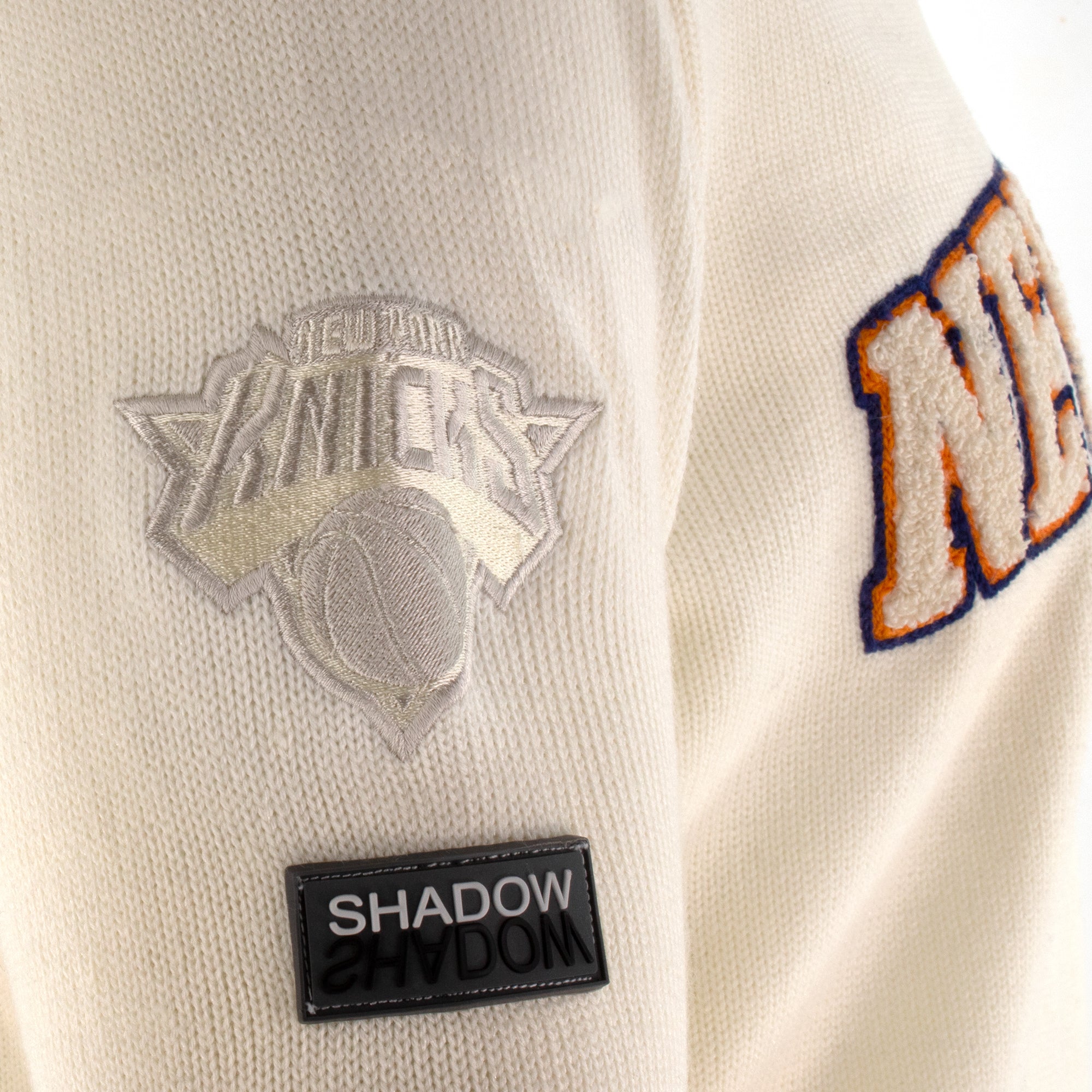 Knicks Shadow Legacy V Neck Sweater with Applique Embroidery - Cream