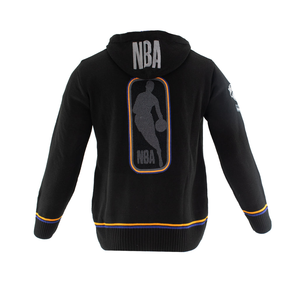 Knicks Shadow Legacy Full Zip Knit Sweater with Chenille Applique Embroidery - Black