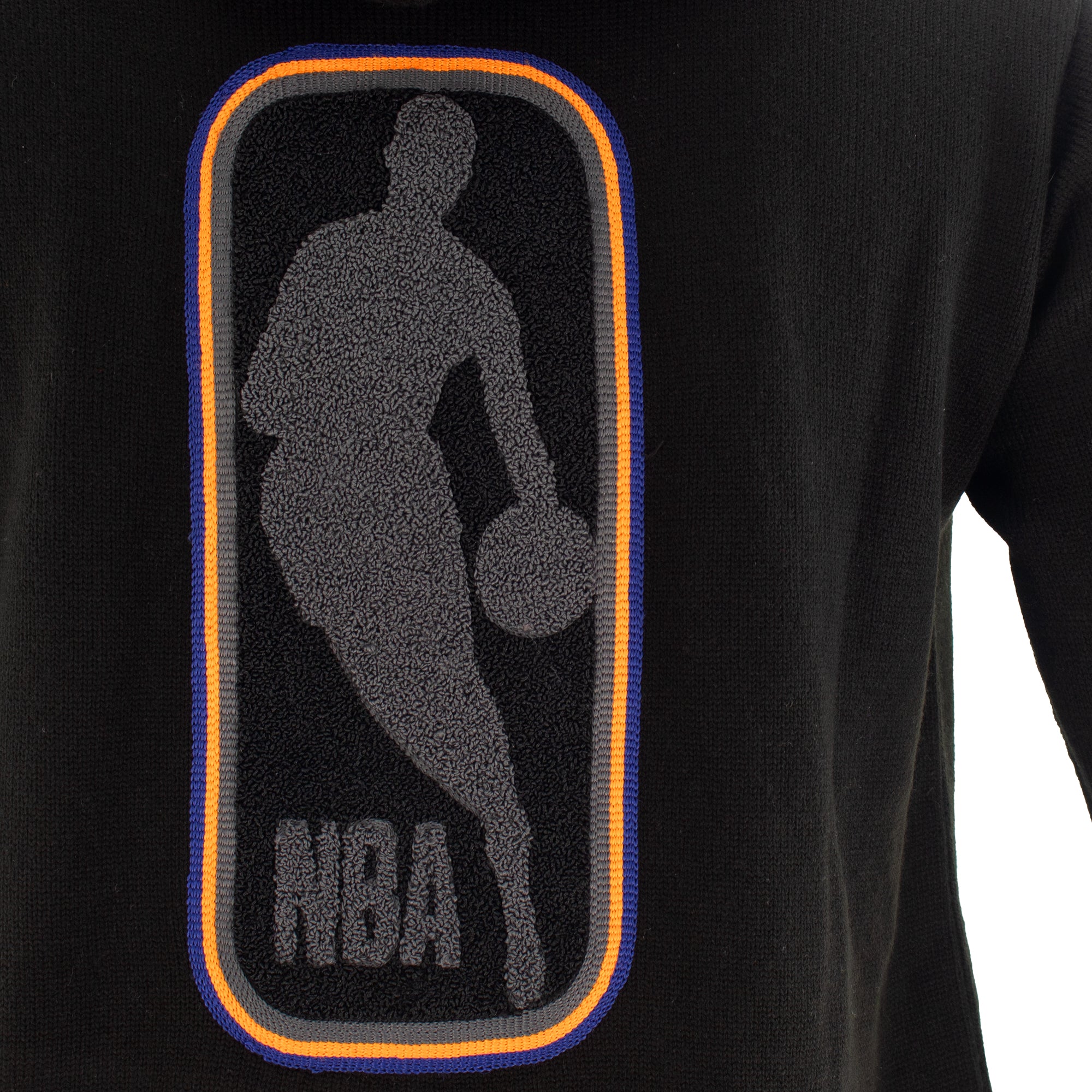 Knicks Shadow Legacy Full Zip Knit Sweater with Chenille Applique Embroidery - Black