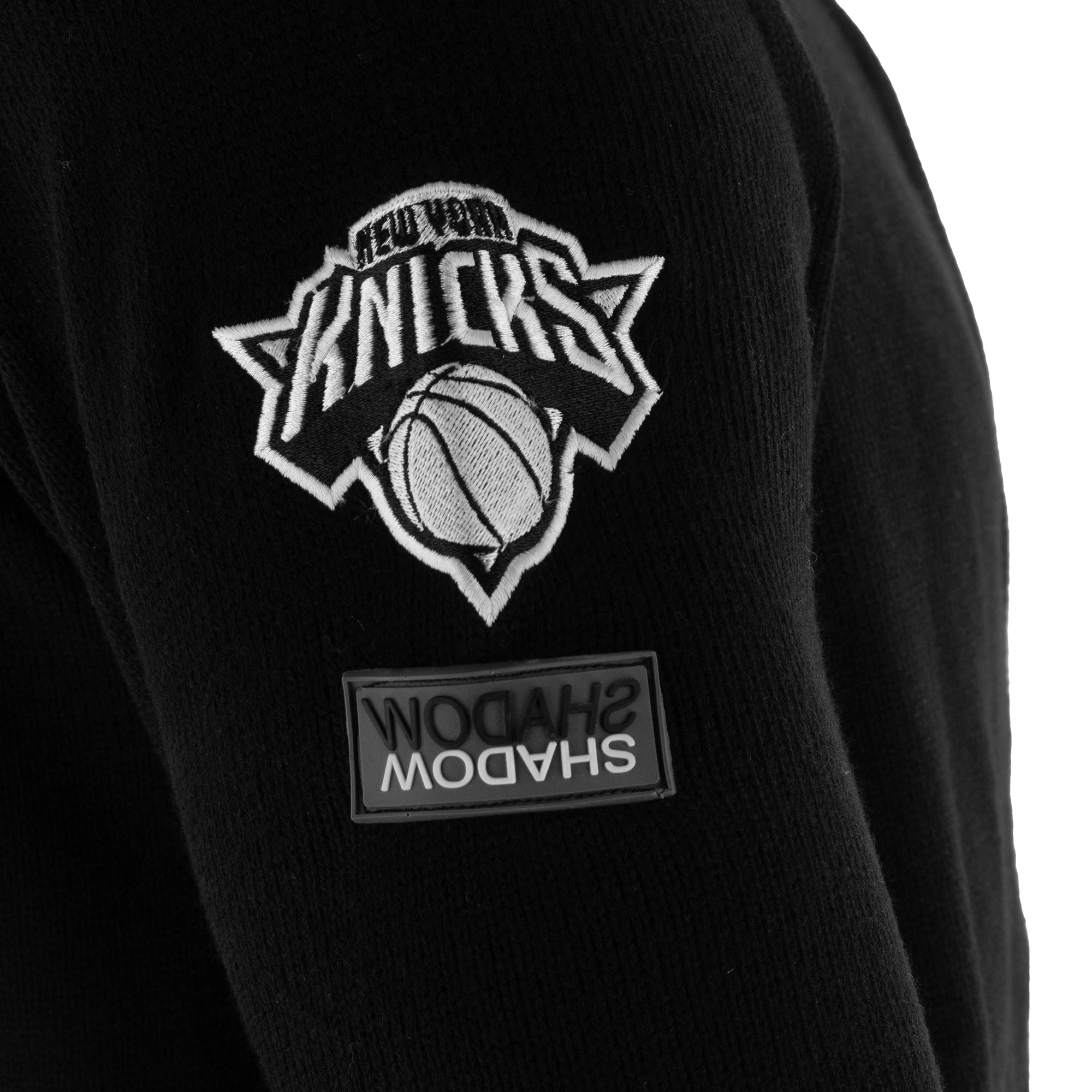 Knicks Shadow Legacy Full Zip Knit Sweater with Chenille Applique Embroidery - Black