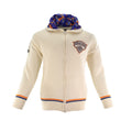 Knicks Shadow Legacy Full Zip Knit Sweater with Chenille Applique Embroidery - Cream