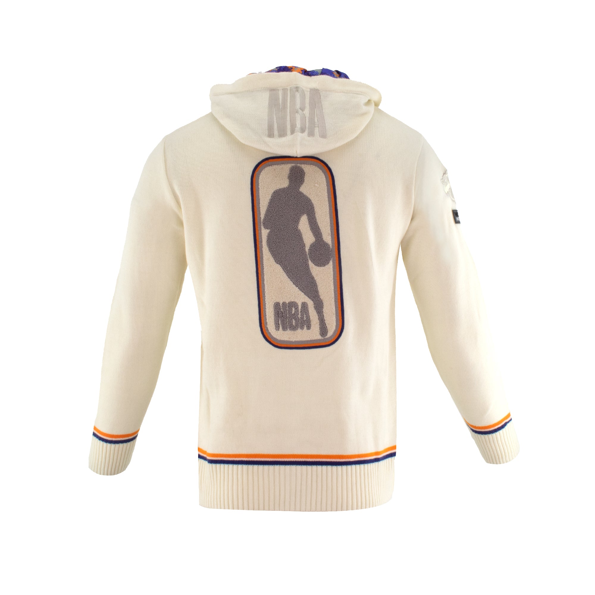 Knicks Shadow Legacy Full Zip Knit Sweater with Chenille Applique Embroidery - Cream
