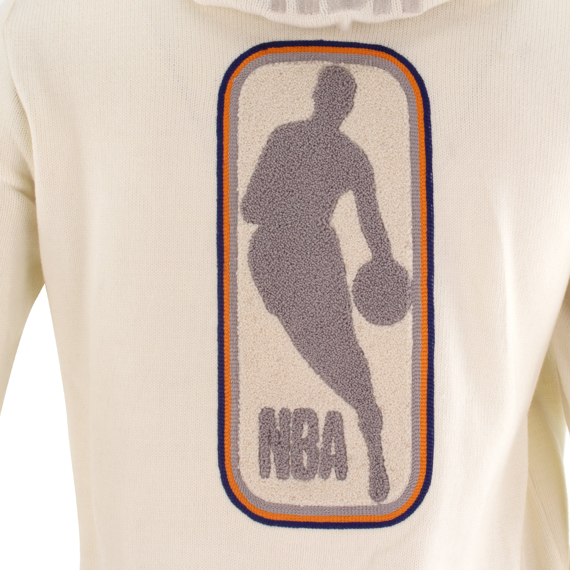 Knicks Shadow Legacy Full Zip Knit Sweater with Chenille Applique Embroidery - Cream