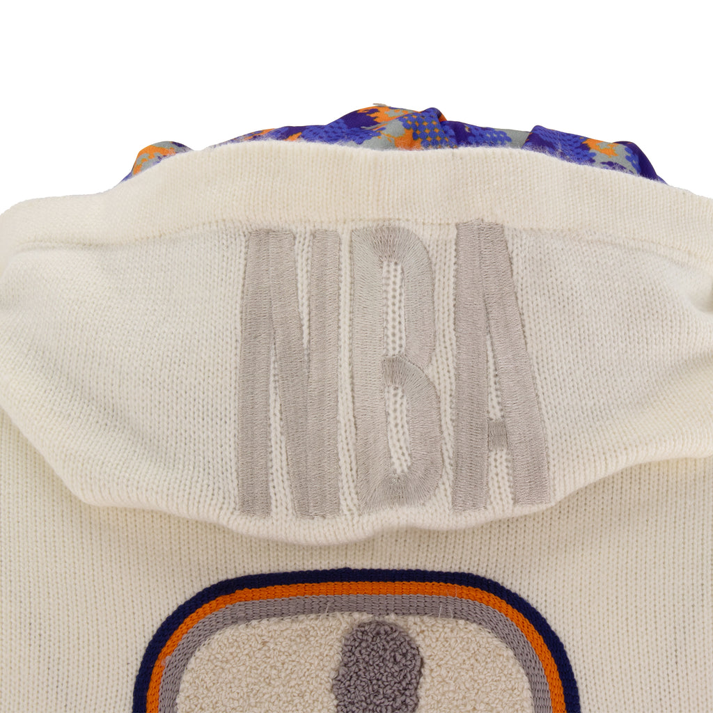 Knicks Shadow Legacy Full Zip Knit Sweater with Chenille Applique Embroidery - Cream
