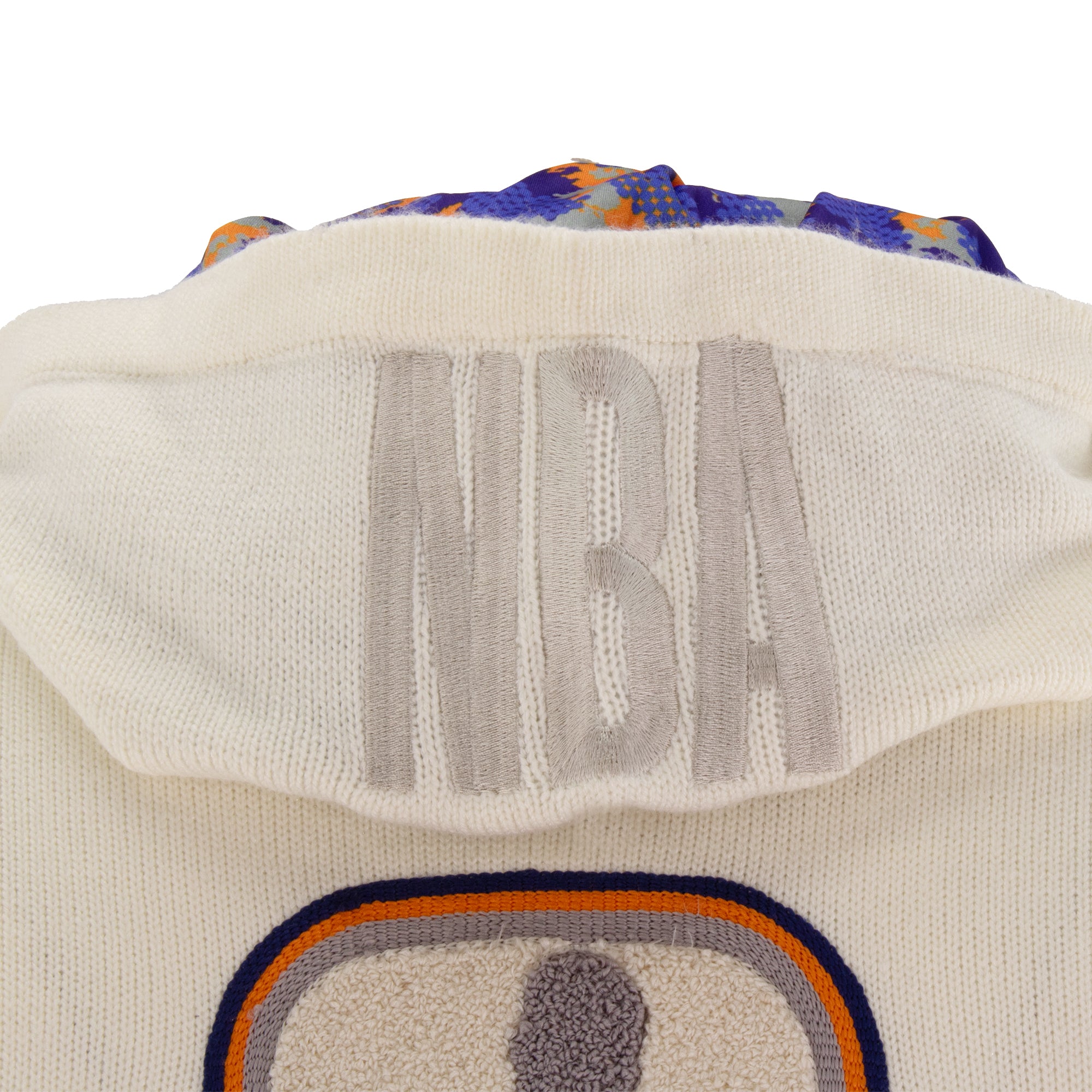 Knicks Shadow Legacy Full Zip Knit Sweater with Chenille Applique Embroidery - Cream