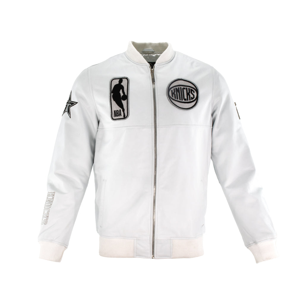 PRE-ORDER! Knicks Shadow Legacy  Leather Jacket - White