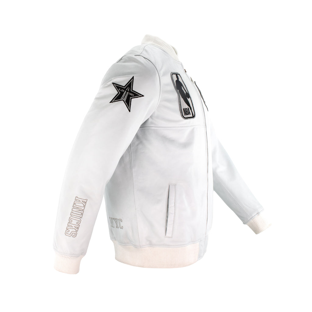 PRE-ORDER! Knicks Shadow Legacy  Leather Jacket - White