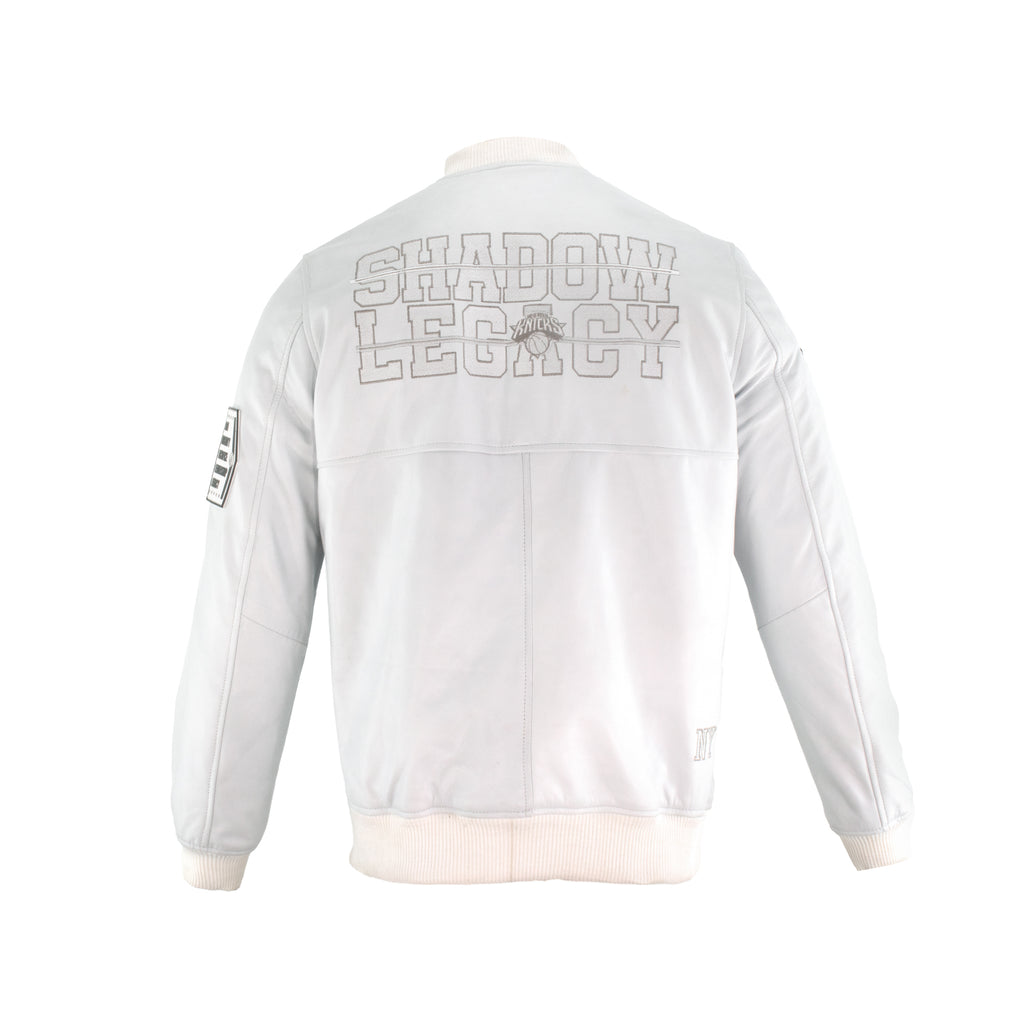 PRE-ORDER! Knicks Shadow Legacy  Leather Jacket - White