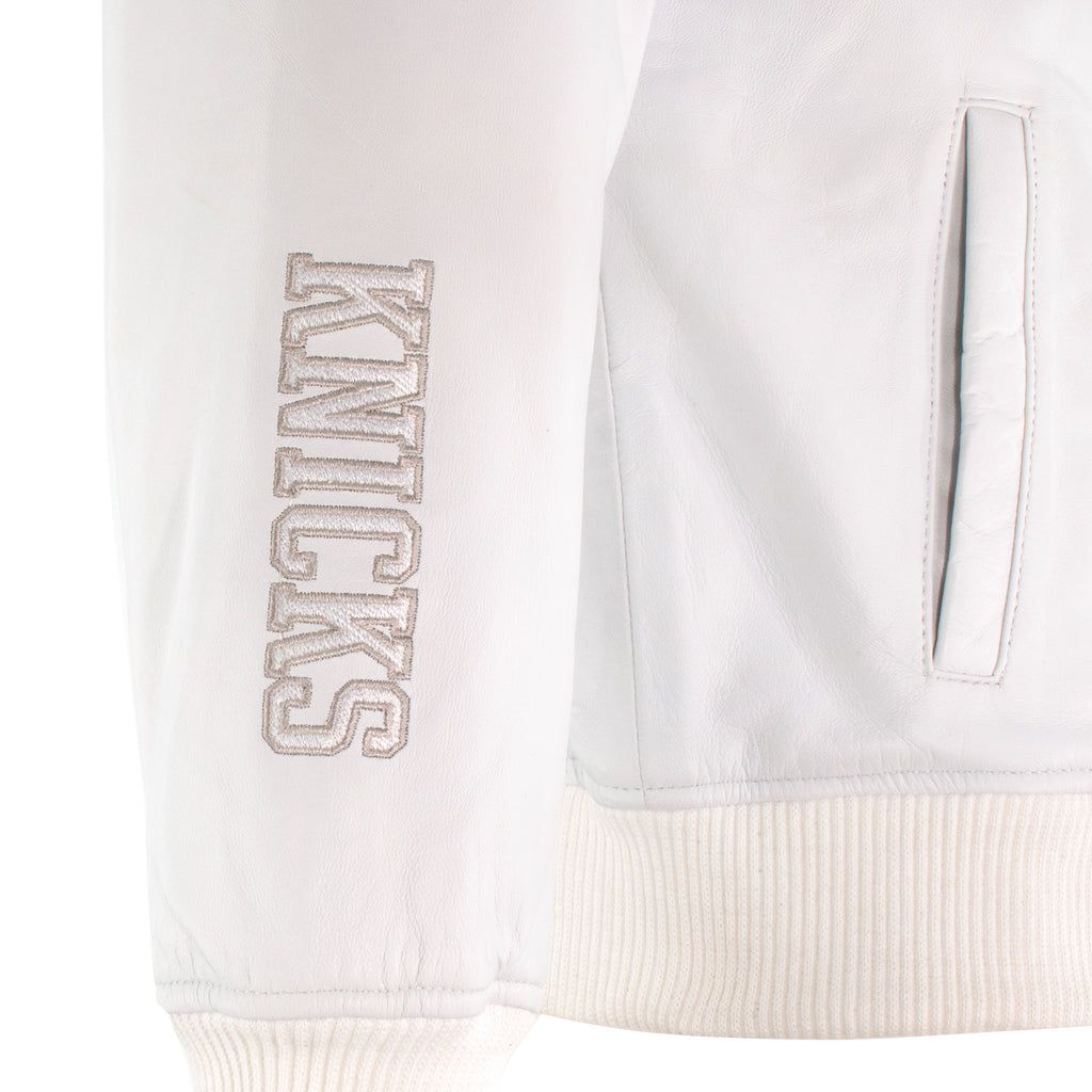 PRE-ORDER! Knicks Shadow Legacy  Leather Jacket - White