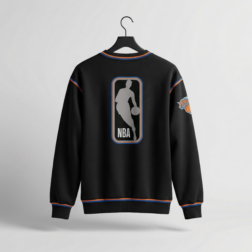 Knicks Shadow Legacy V Neck Sweater with Applique Embroidery - KNICKS - BLK