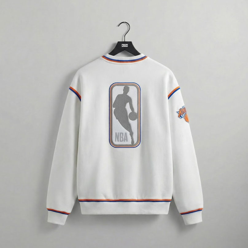 Knicks Shadow Legacy V Neck Sweater with Applique Embroidery - KNICKS - WHITE